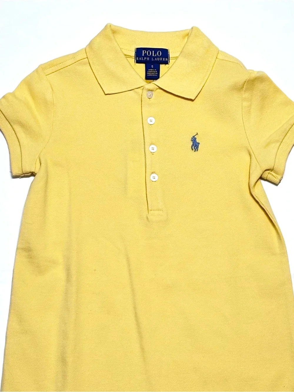NEW Ralph Lauren Yellow Short Sleeve Drop Waist Cotton Mesh Polo Dress Girl 5